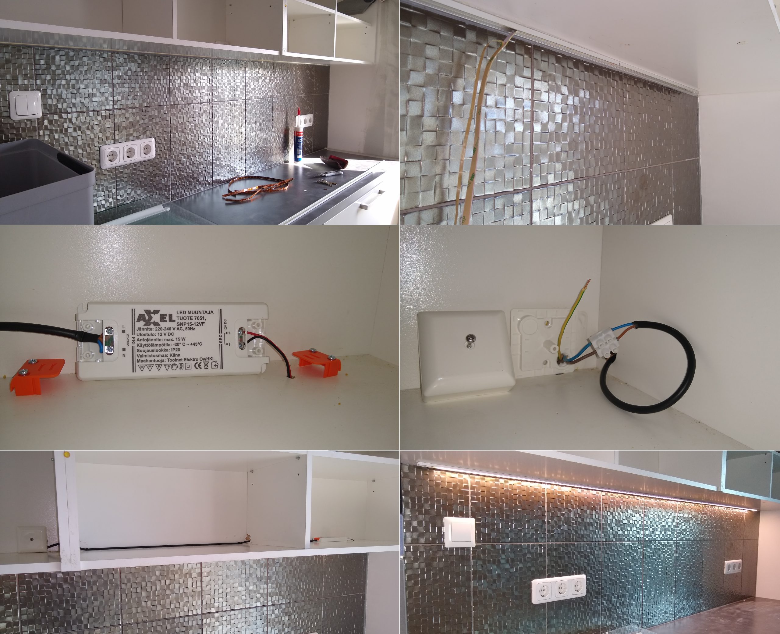 Tira LED instalada bajo un mueble de cocina