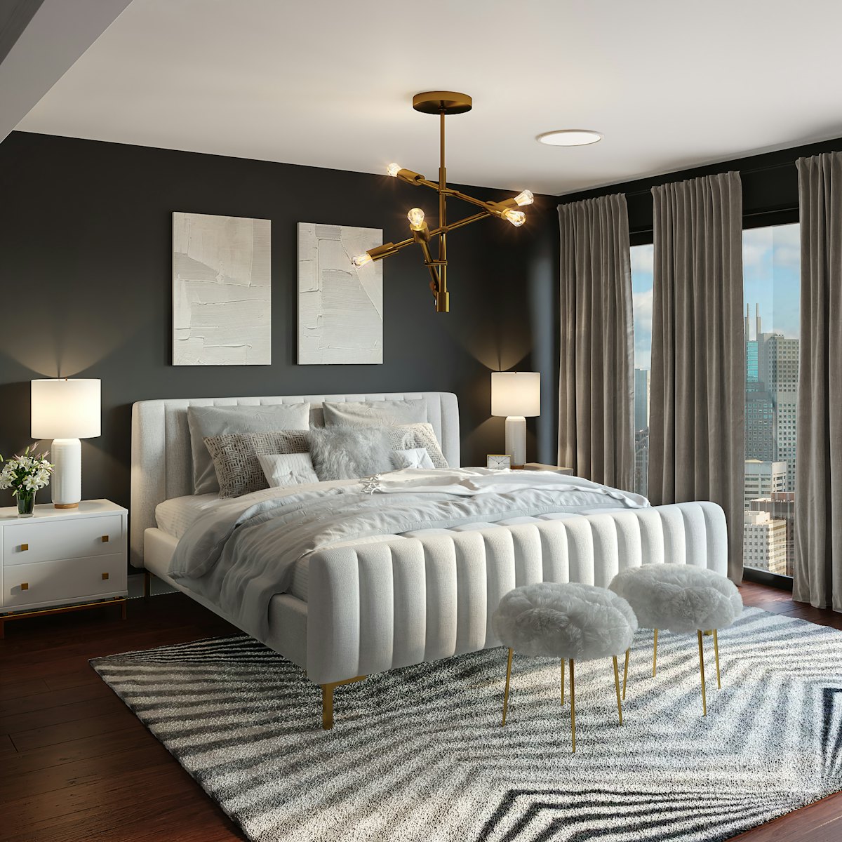 Dormitorio moderno con cama y luz natural para hablar de confort nocturno y ahorro