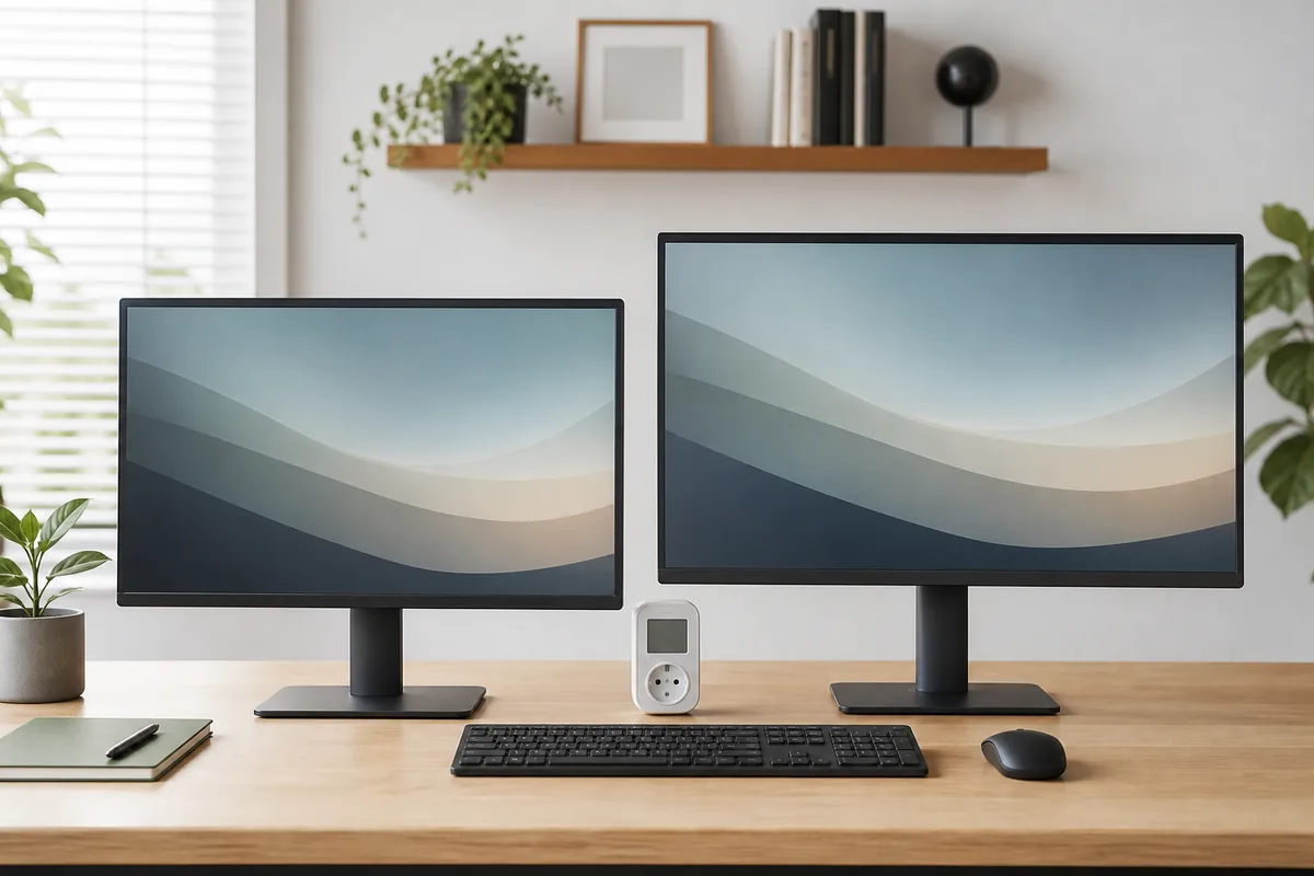 Monitor de 24 pulgadas junto a otro de 27 para comparar consumo